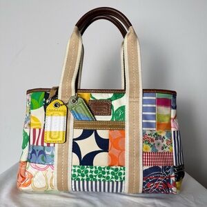 Coach Hampton Weekend Signature Multicolor Patchwork Tote Bag Style No. 10454